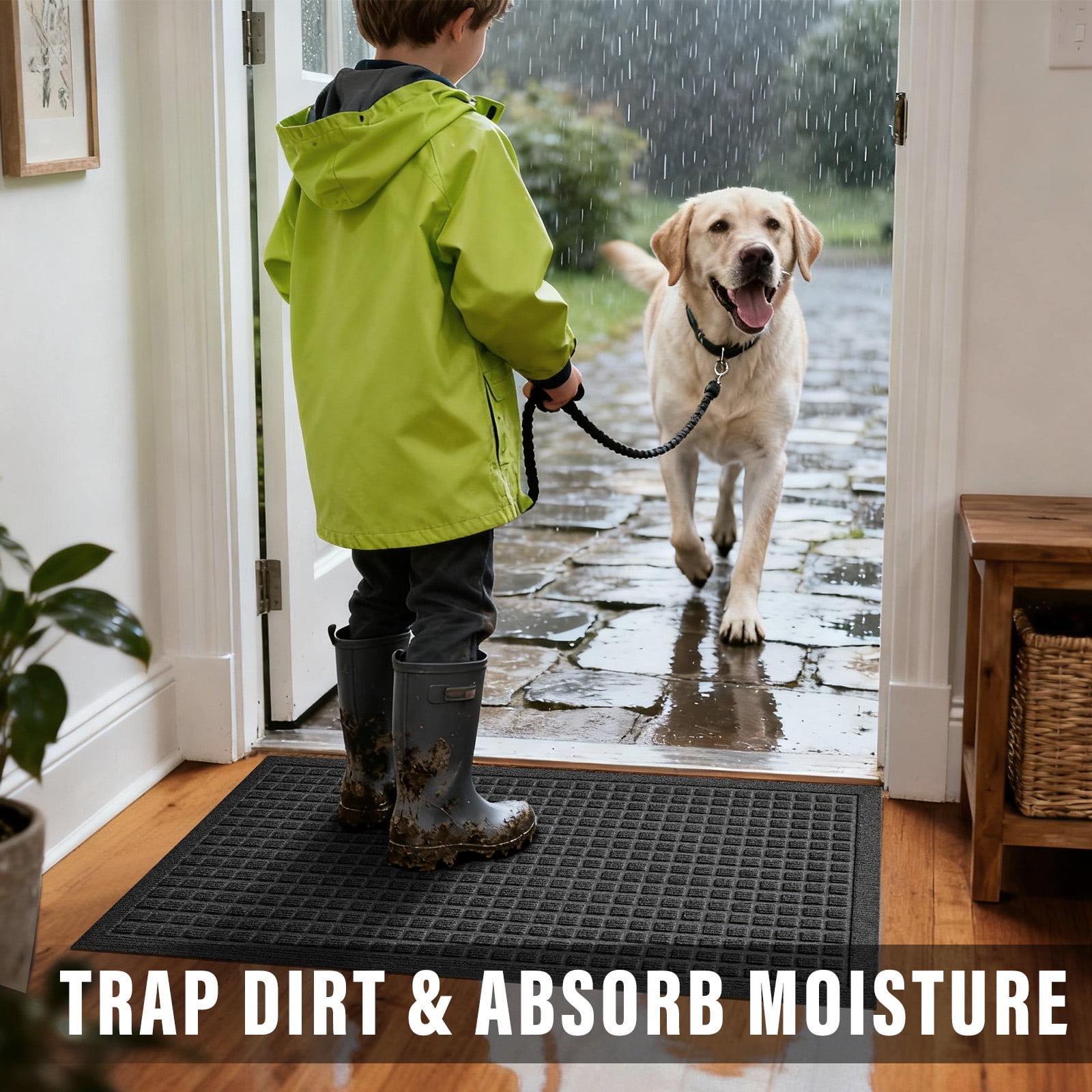 Front Doormat Non Slip Outdoor Mat 17"x29", Dirt Trapper TPE Welcome Mats Outdoor Indoor Rug, Durable Easy Clean Low Profile Doormat for Garage ,Entryway ,Patio ,High Traffic Areas, Grey