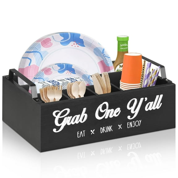 Wood Rustic Silverware Utensil Caddy, Cutlery Flatware Organizer Box for Kitchen