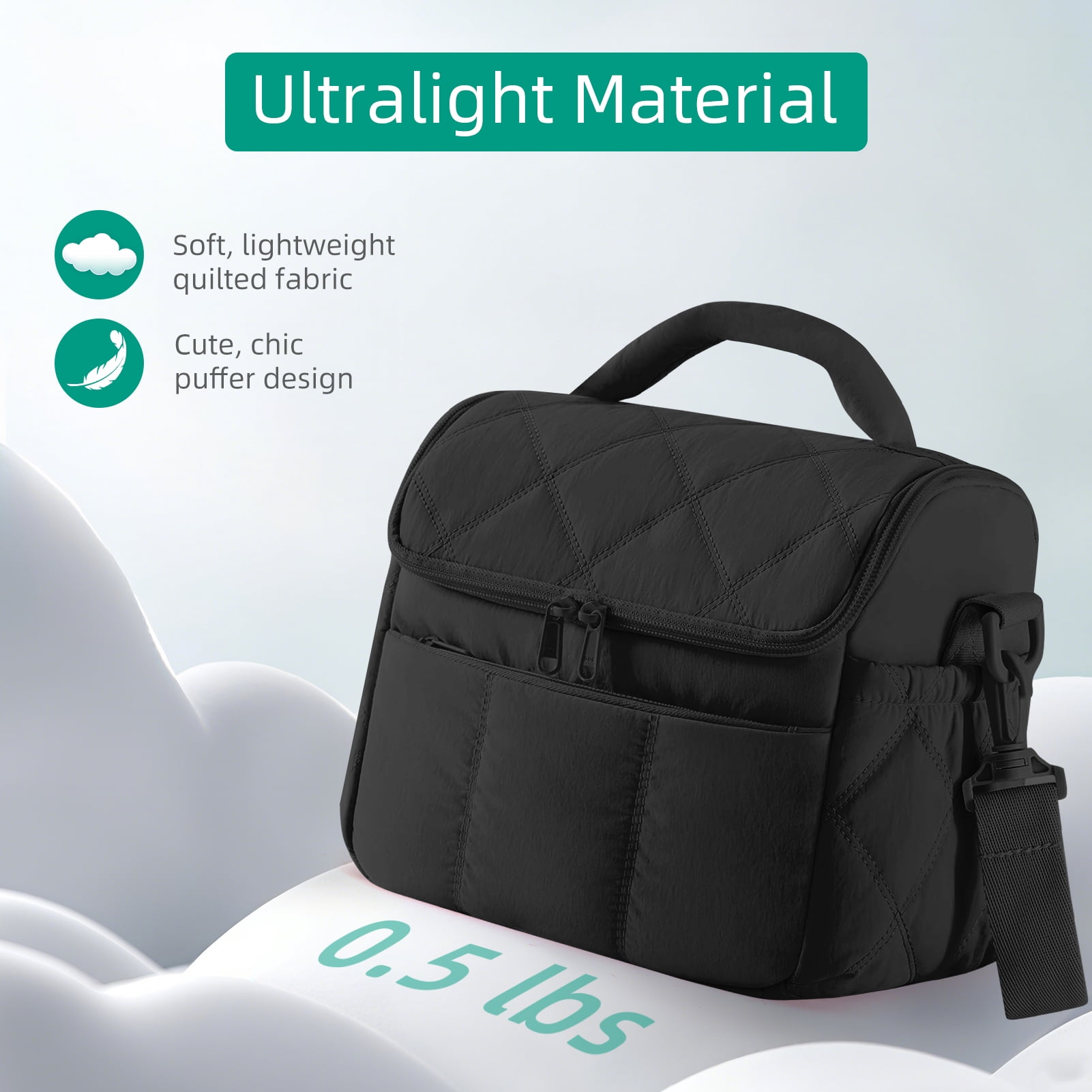 stillithou Lunch Bag Insulated Leakproof, Quilted Puffer Lunch Bag Women Lightweight for Work Travel Beach Picnic, Medium(Normal), Black