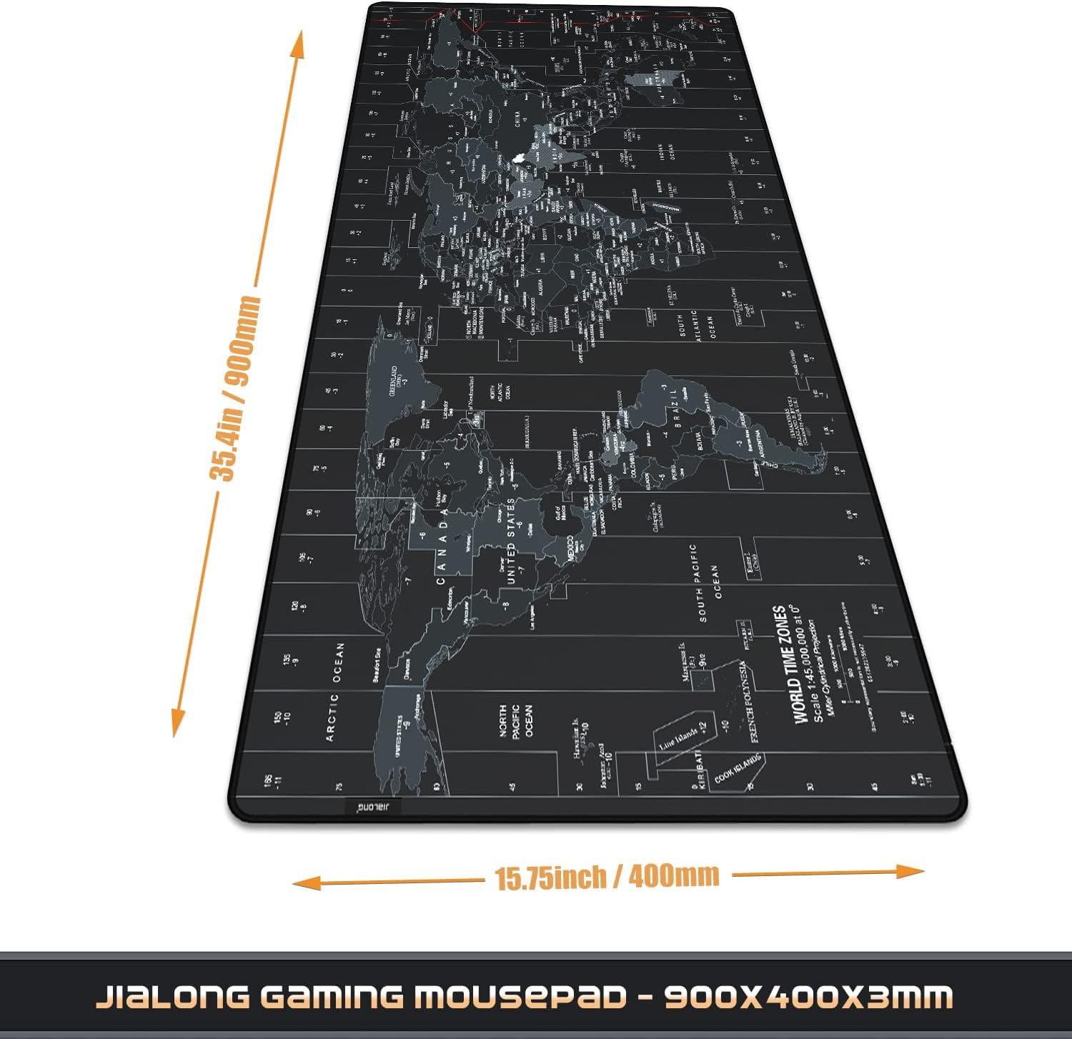 Large Gaming Mouse Pad with World Map, Extended Mousepad with Superior Micro-Weave Cloth, Comfortable Keyboard Pad, Desk Mat for Gamer Office Work Home, 35.4 x 15.7 inches Black