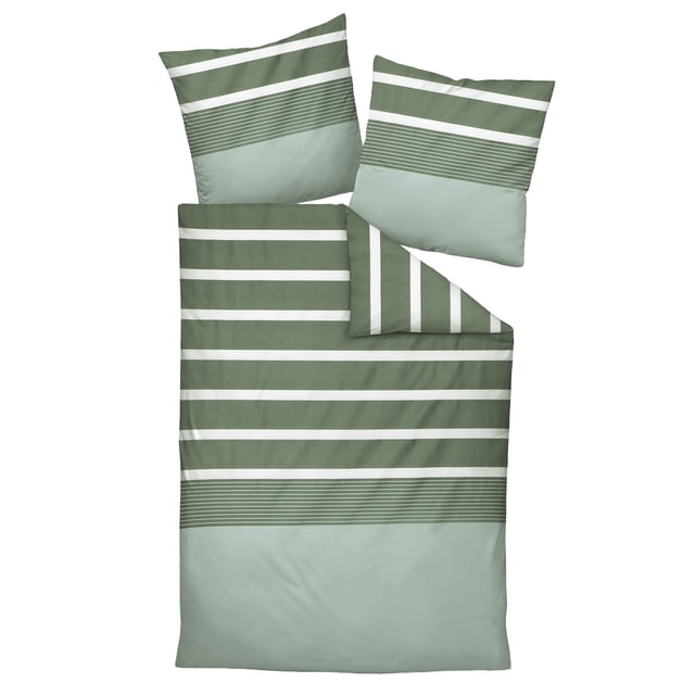 Janine Ropa de Cama 2 Piezas - maco satén, Algodón, rayado Verde 155x220cm