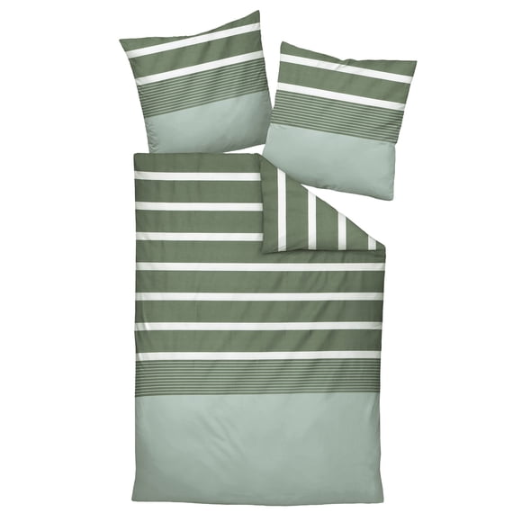 Janine Ropa de Cama 2 Piezas - maco satén, Algodón, rayado Verde 155x220cm