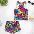thumbnail image 6 of COEQINE Girls 2 Piece Tankini Swimsuit with Chest Pads for Ages 6-7 Years Modest Bathing Suits for Little Kid Crewneck Tank Top and Swim Shorts Soft Beach Wear, Colorful Leopard Print, 6 of 8