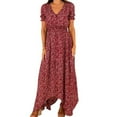 thumbnail image 3 of Robe Femme Imprimée Col en V Manches Courtes Maxi Robe Rose Foncé TG, 3 of 6