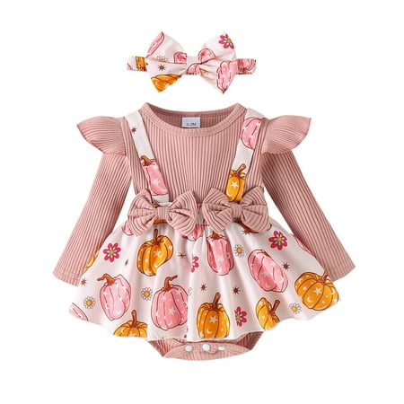 

Dr.Eam Newborn Bodysuits Infant Girls Long Sleeve Halloween Cartoon Prints Romper Newborn Bodysuits Dress Headbands Outfits Onesies Outerwear Pink 0 M-3 M