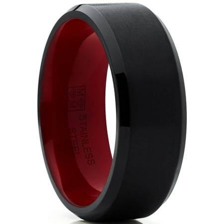 Engagement Rings For Mens Men's Stainless Steel Black and Red Wedding Band Engagement Ring Comfort fit 8mm Sizes 8 to 13 ()