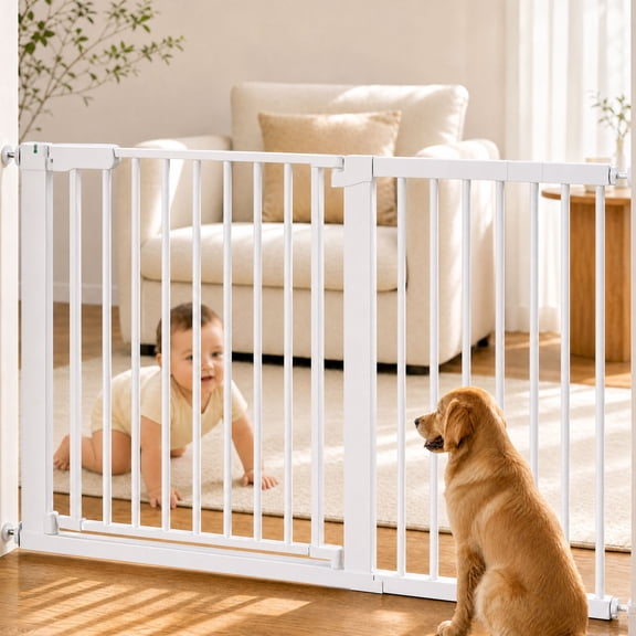 DOMIPET 29.5-51.6'' Extra Wide Pet Gate, 30''H Safety Doorway Gates Pressure Mounted,White