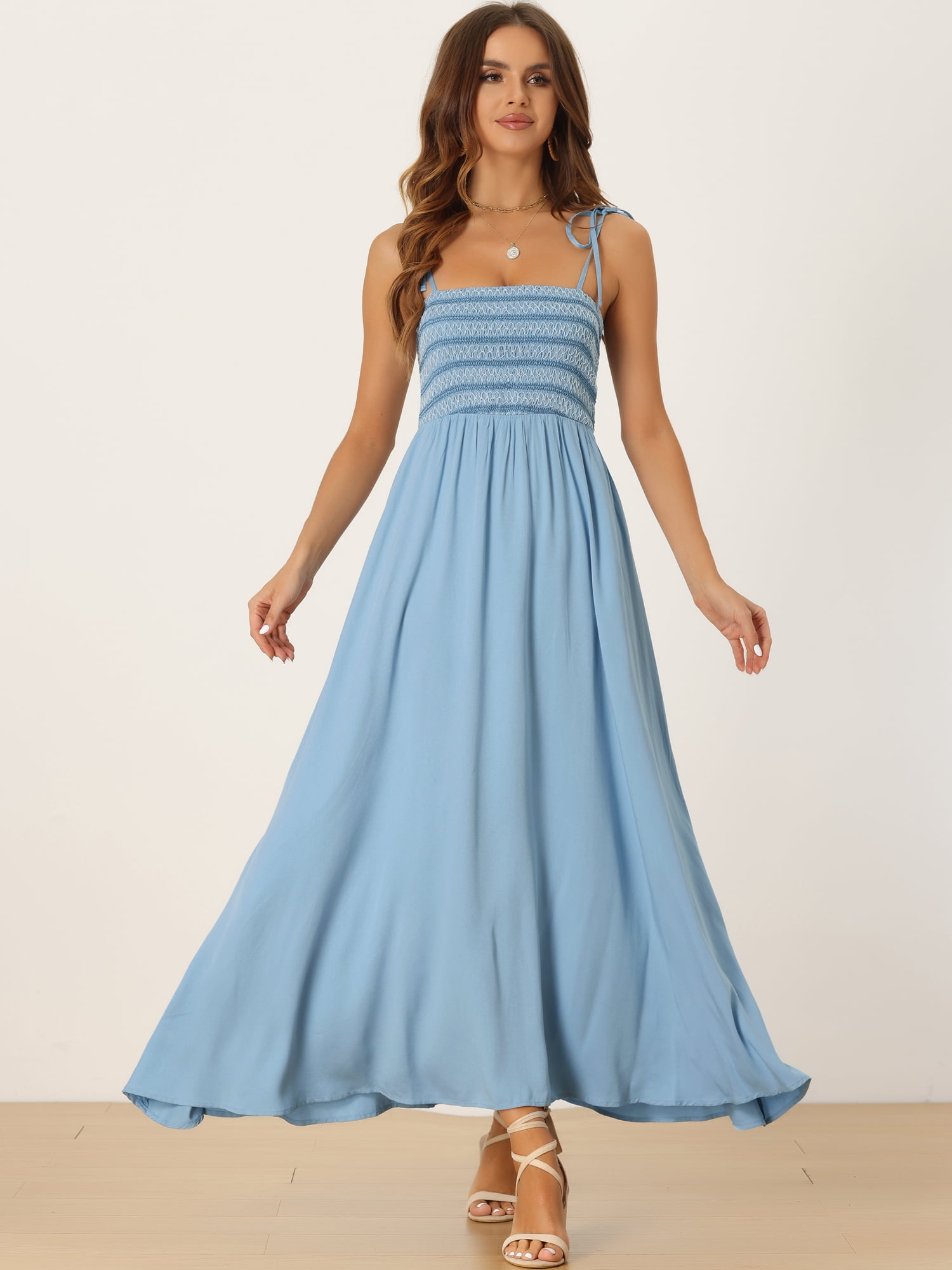 DARING DIVA Women's Boho Adjustable Spaghetti Strap Maxi Dresses XL Blue