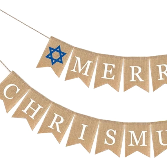 SHILIU-Burlap Merry Chrismukkah Banner for Hanukkah Christmas Decorations - 2025 Chrismukkah Decorations Merry Christmukkah Decor Sign Garland