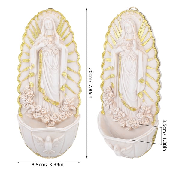 SEWOART Catholic Wall Hanging Holy Water Font in White Resin for Sacred Ambiance