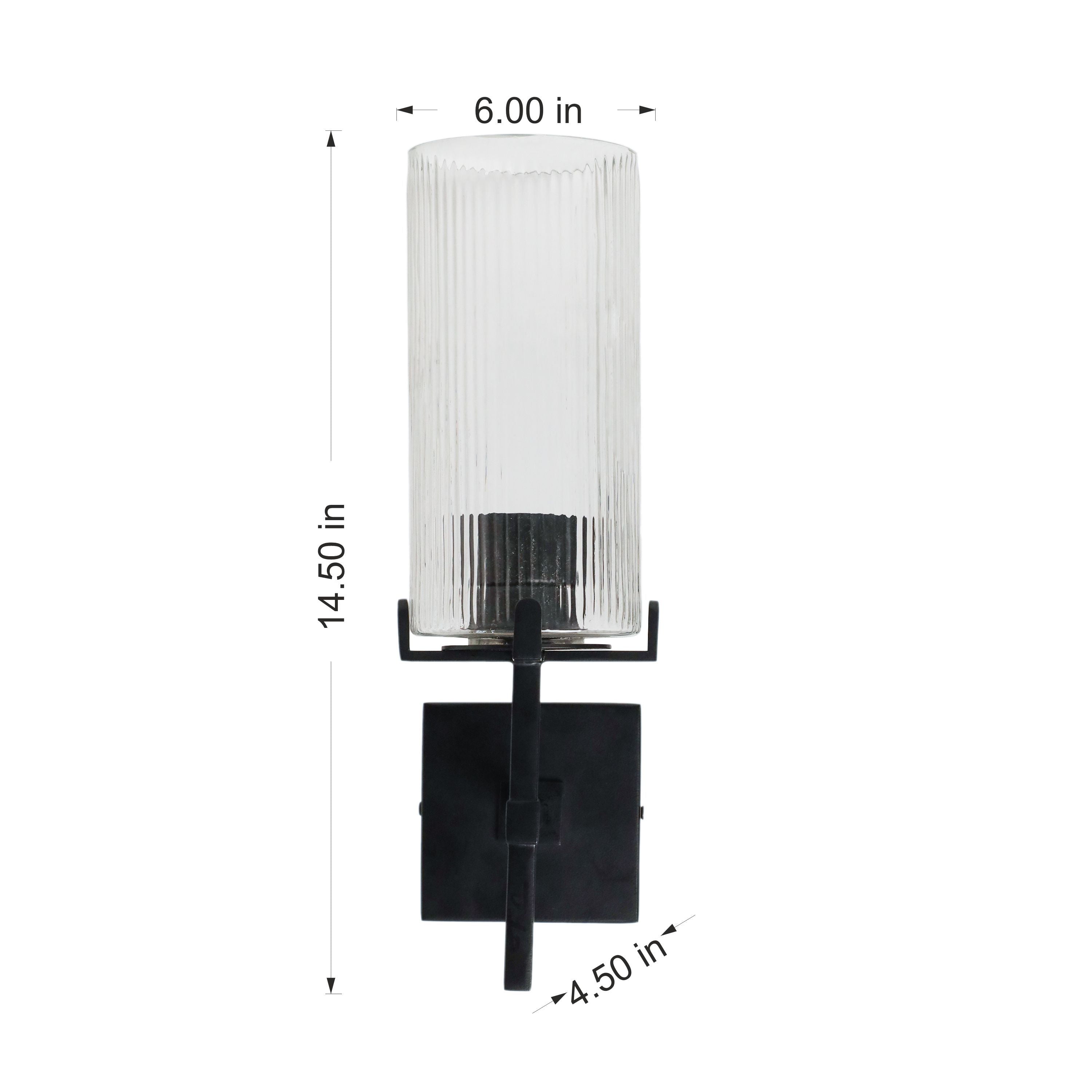 Better Homes & Gardens 14", Indoor Ribbed Wall Sconce, Bulb Not Included, Black Finish Clear Glass Shade
