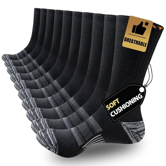 DIFFYBOX Mens Crew Socks Athletic Cushion Long Boot Moisture Wicking Breathable Work Socks for Mens Outdoor Sports (5 Pairs)