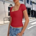 thumbnail image 7 of Htigea Women's Square Neck Crop Tops Short Sleeve Slim Fitted Summer Basic T Shirts for Going Out Red S, 7 of 7