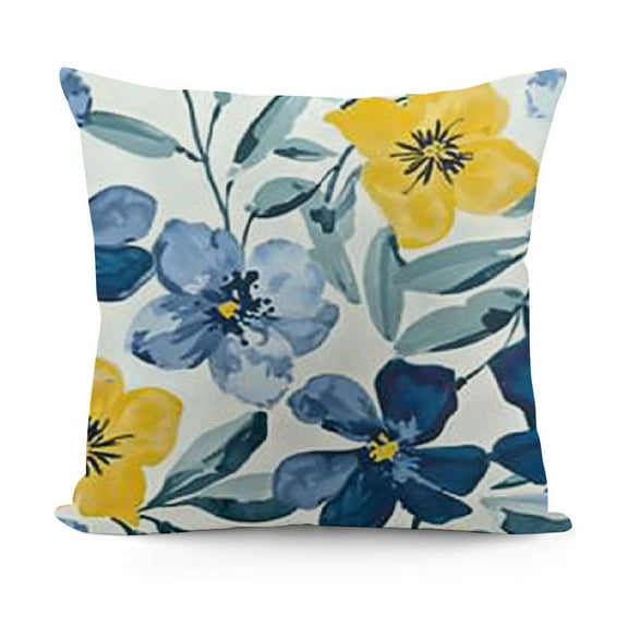 SHANXI Yellow Blue Floral Throw Pillow Covers Spring Sage Green Pillow Covers Farmhouse Flowers Leaves Outdoor Pillowcase Square Cushion Covers for Home Sofa Bedroom 12x12in