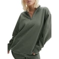 thumbnail image 2 of LMLYSoH Women Shorts Set, Long Sleeve Stand Collar Zipped Sweatshirt with Shorts Activewear Fall Outfit, 2 of 5