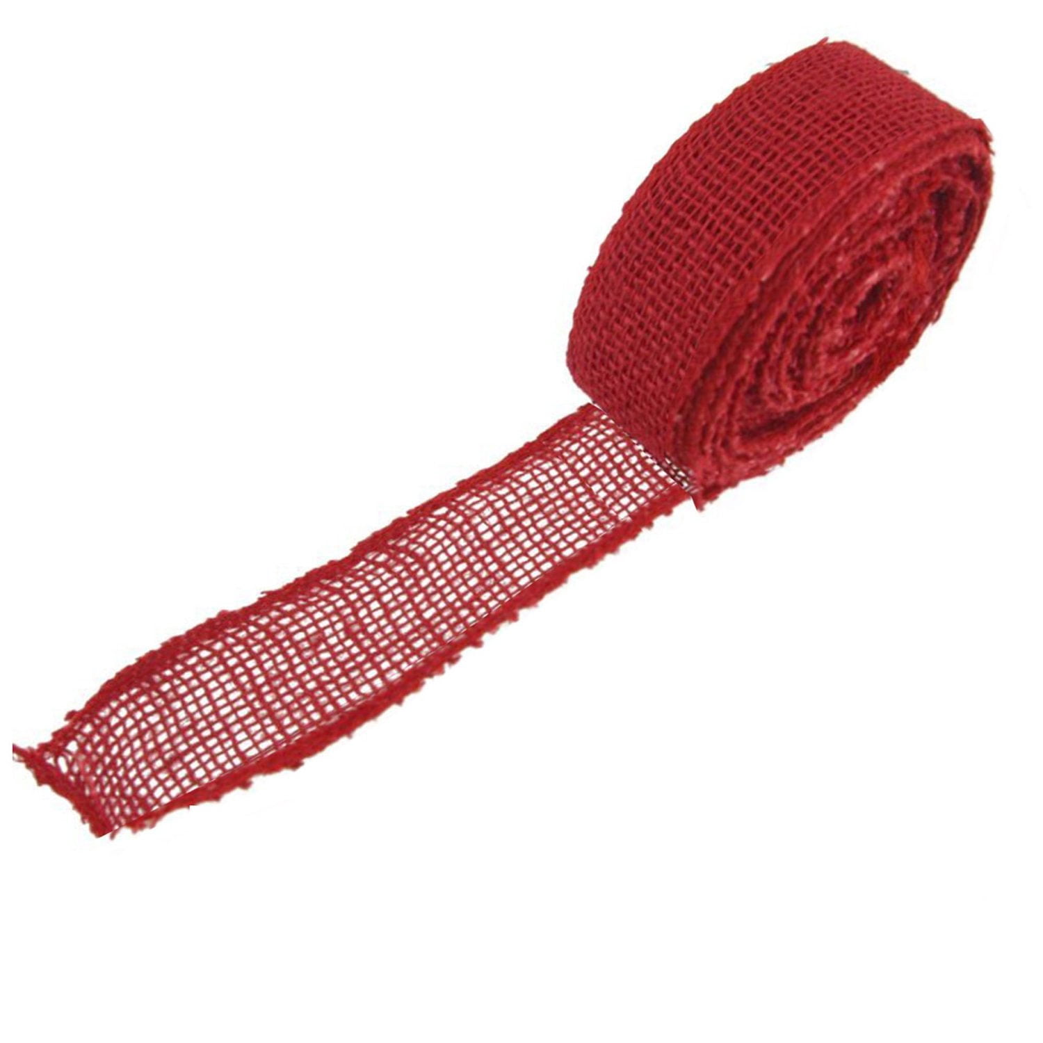 BambooMN 1.5" Wide 10 Yard Cranberry Burlap Fabric Craft Ribbon Roll for Gift Wrap, Floral Arrangements, Decorations or DIY Projects , 30 Pieces