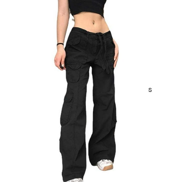 Fashion Casual Cargo Trousers for Women Cotton Pants Solid Punk Loose Long  Sports 
