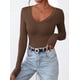 thumbnail image 3 of Remera PRETTYGARDEN Mujer Cuello en V Manga Larga Ajustada Marrón Talle L, 3 of 8