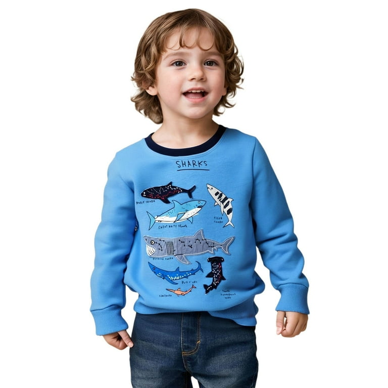 Bainana Crewneck Tops For Toddler Boys Shark Print Long Sleeve