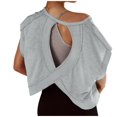 thumbnail image 2 of Lcziwo Women Open Back Workout Tops Short Sleeve Y2K Slouchy Cropped Tees Backless Athletic Running Gym Shirts Gray,S, 2 of 8
