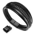 thumbnail image 1 of Herrarmband i rostfritt stål äkta läderarmband flätat med lås, 1 of 5