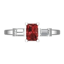 0.8 ct Emerald Cut Natural Garnet 3 Stone 18K White Gold Womens Engagement Ring