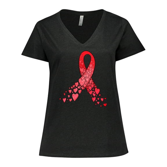Inktastic Heart Health Awareness Red Ribbon Made of Hearts Women's Plus Size V-Neck T-Shirt