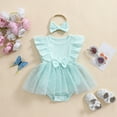 thumbnail image 4 of Baby Toddler Girls Rompers Dress 3 6 12 18 Months Round Neck Floral Print Mesh Skirt Hem Infant Bodysuits Jumpsuits with Headband, 4 of 9