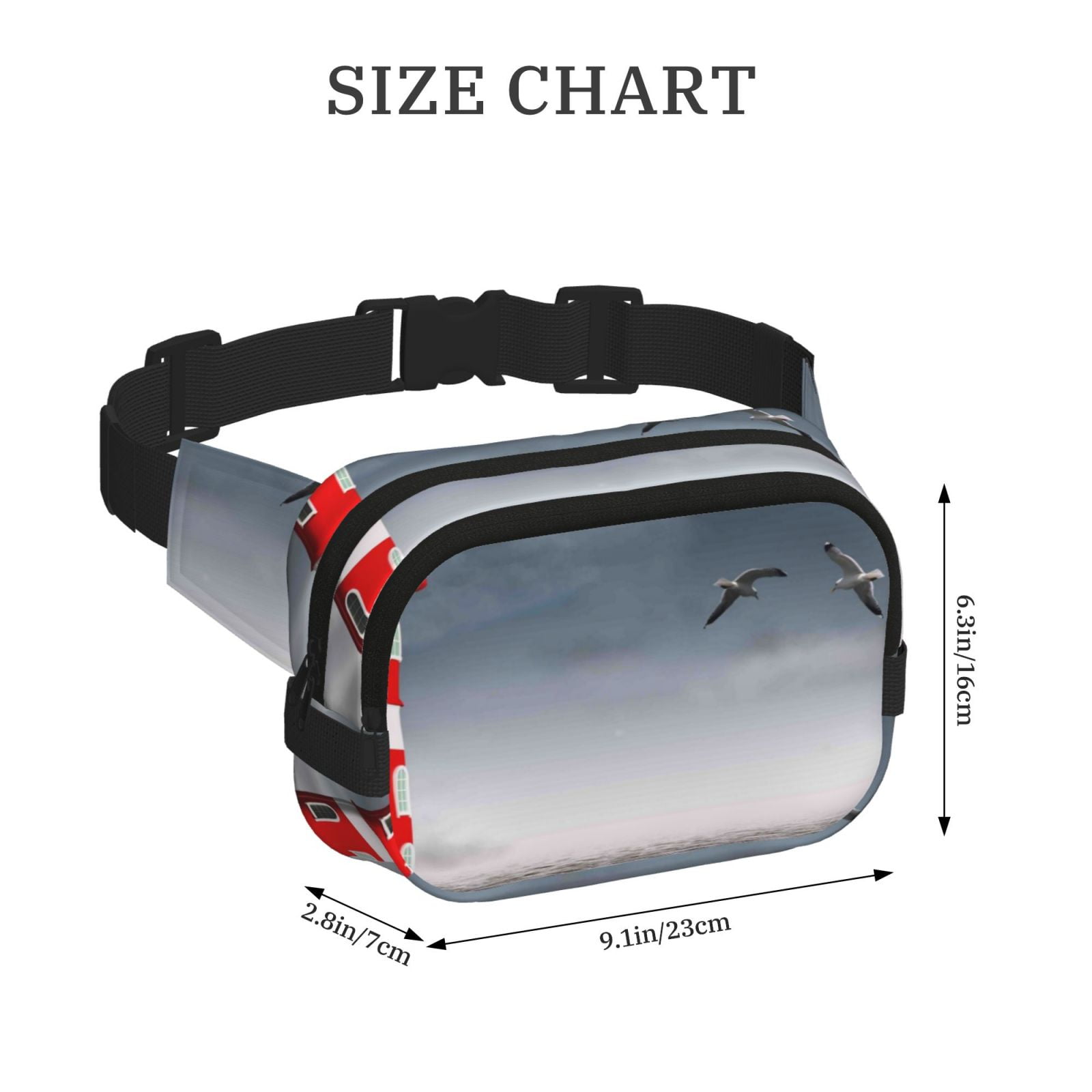 Picia 3d Lighthouse in the Surf Print Square Double-Layer Waist Bag Mini Adjustable Waist Belt Bag Exercise Running Travel Hiking