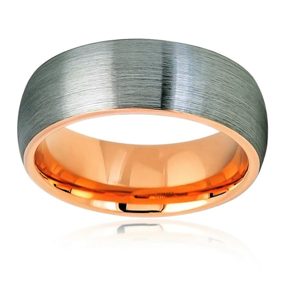 Free Engraving Men Women Personalized Inside Engraving Tungsten Carbide Wedding Band Ring 8mm Domed Rose Tone Inner Brushed Ring