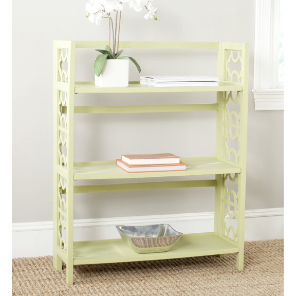 SAFAVIEH Natalie Geometric Rustic 3 Tier Low Bookcase, Split Pea