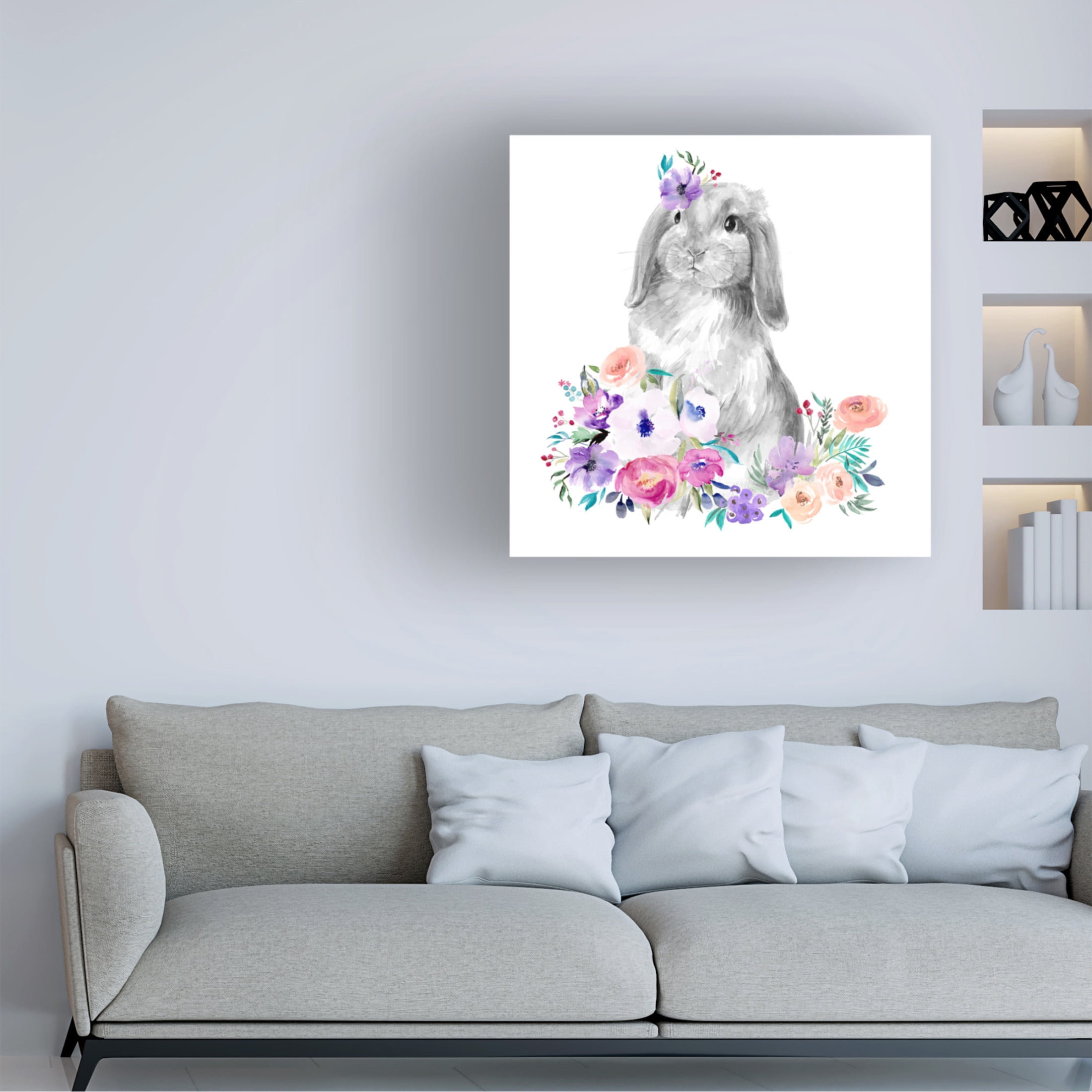 Canvas Wall Art - Jennifer Paxton Parker 'Bright Floral Bunny I' Wall Art for Living Room, Bedroom, or Office Décor by Trademark Fine Art - 24 x 24 Inches