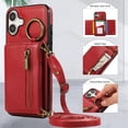 thumbnail image 3 of ELEHOLD Case for iPhone 16 Plus, Zipper Leather Wallet Crossbody Case with Detachable Ring Kickstand & Card Slots,Red, 3 of 10