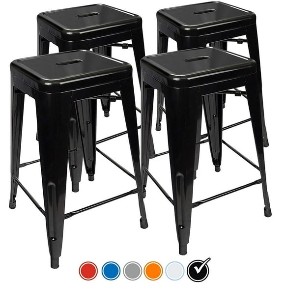 Duramex (TM) Set of 4 Black 24 Inch Counter Height Metal Bar Stools, Indoor/Outdoor, Stackable