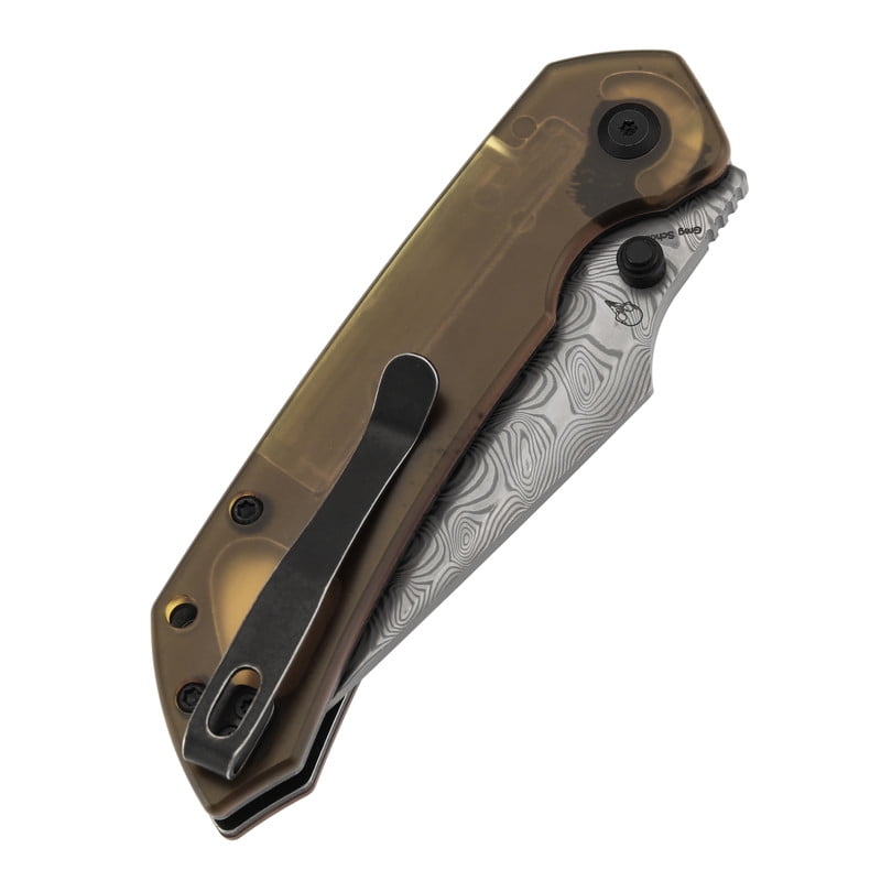 Tenable Fenrir Folding Pocket Knives 3.4“ Damacus Blade,Amber PEI Handle,B1034H6