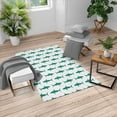 thumbnail image 1 of Sea Animals Turkish Area Rug, Sharks Swimming Horizontal Silhouettes Powerful Dangerous Wild Life, Soft Carpet for Living Room Decor, 4' X 5.7', Dark Teal and White, by Ambesonne, 1 of 4