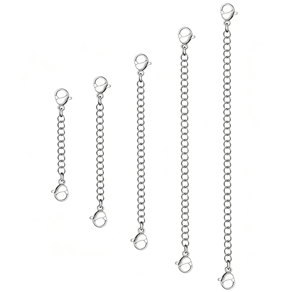 DESIGNICE 5Pcs Silver Stainless Steel Necklace Extender Chain Links Silver Lobster Necklace Extenders for Necklaces Bracelet Anklet Stainless Steel Chain Extenders for Jewelry Making (2In 3In 4In)