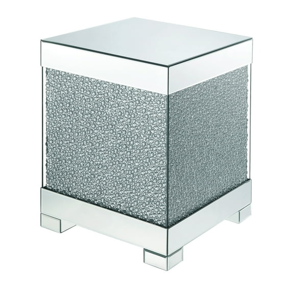 Benjara Contemporary Square Wooden End Table with Faux Crystal Inlays, Silver