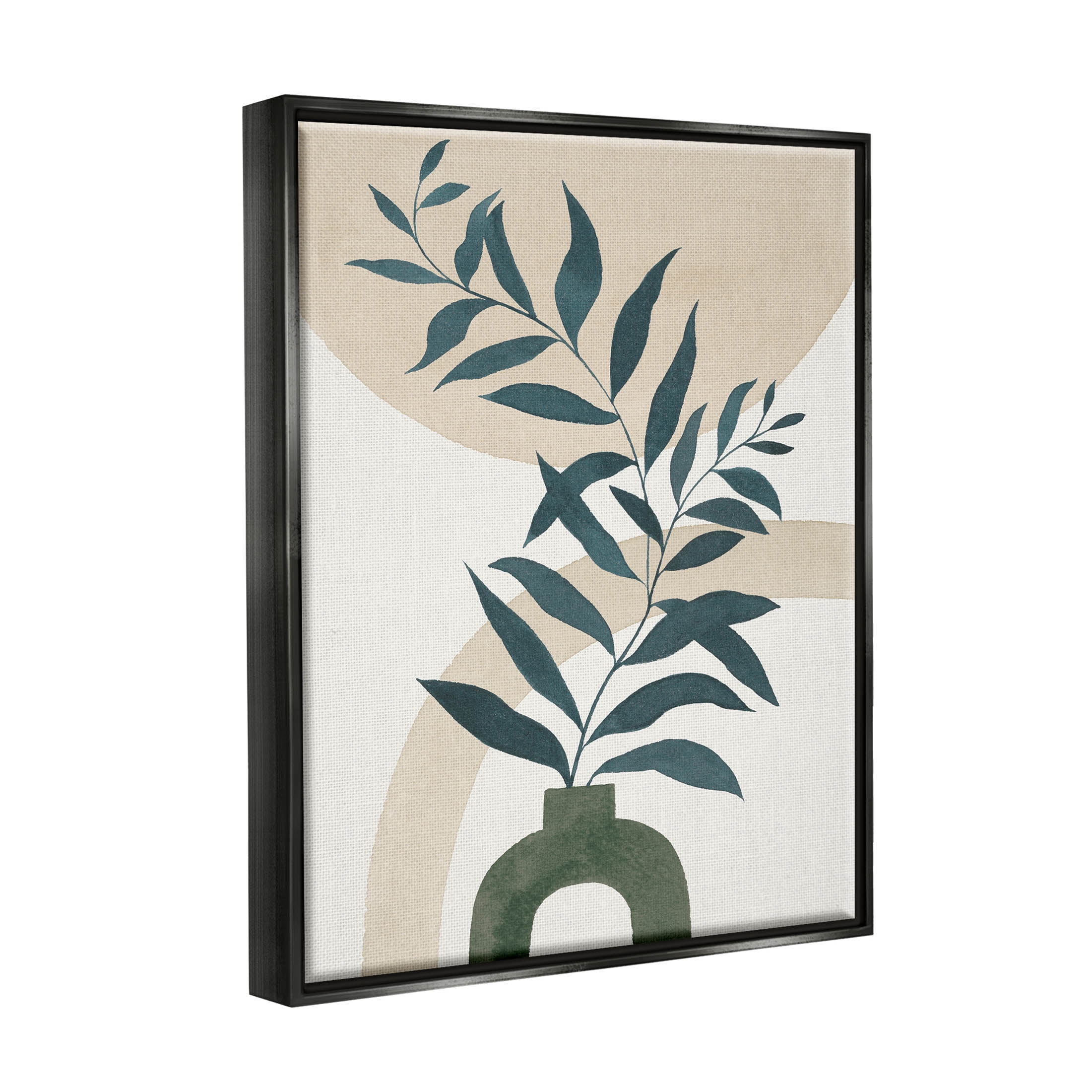 Stupell Industries Curvy Plant Leaves Modern Shapes Graphic Art Jet Black Floating Framed Canvas Print Wall Art, Design by Grace Popp