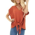 thumbnail image 4 of Mittory Womens Tie Front Chiffon Blouses V Neck Batwing Short Sleeve Summer Tops Shirts, 4 of 8
