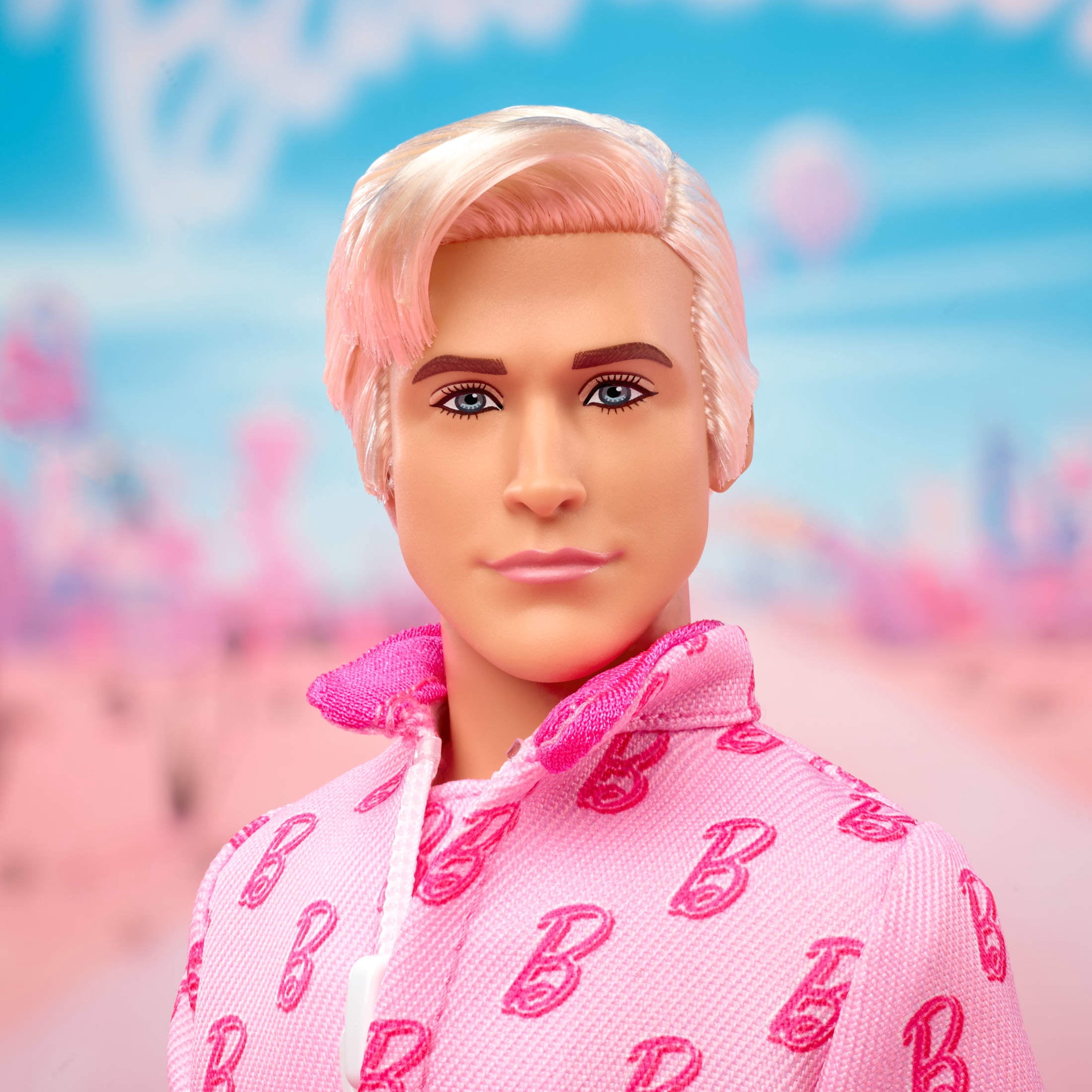 Barbie The Movie Ken Collectible Doll, Ryan Gosling as Ken Wearing Pink Jumpsuit with "B" Detail
