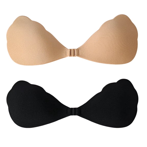SOMER 2 Pack Sticky Bra Invisible Push-Up Strapless Bra, Adhesive Bra Fan-Shaped for Weddings Parties (Skin and Black)