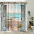 thumbnail image 3 of Boho Beach Coastal Shower Curtain, Teal Ocean Sunrise Seaside Seascape Nautical Beachy Shower Curtain Set, Rustic Barn Door Seashore Fabric Shower Curtain for Bathroom 12 Hooks, 72"×72" Turquoise, 3 of 6