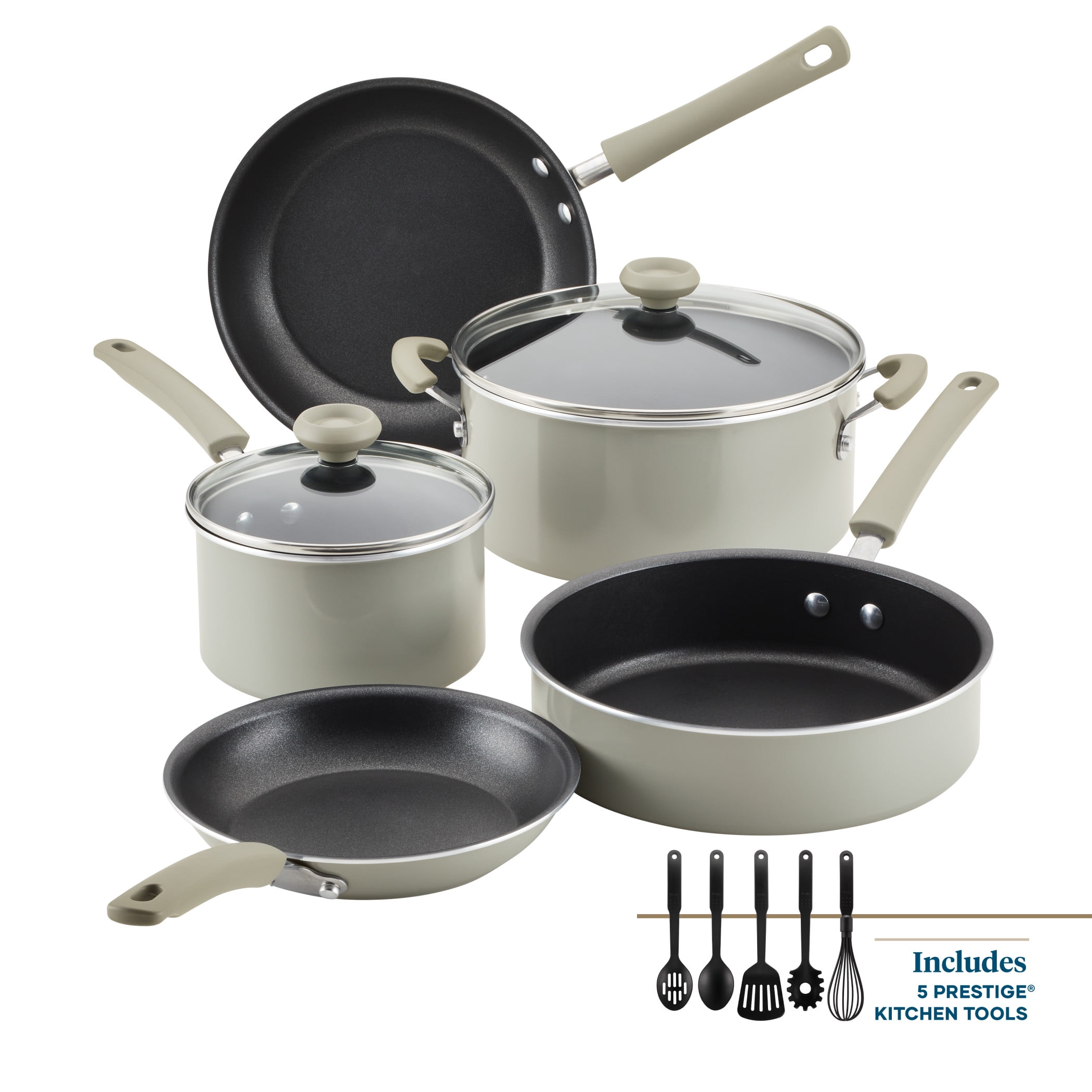 Farberware DuraStrong Nonstick Cookware Pots and Pans Set, 12-Piece, Gray