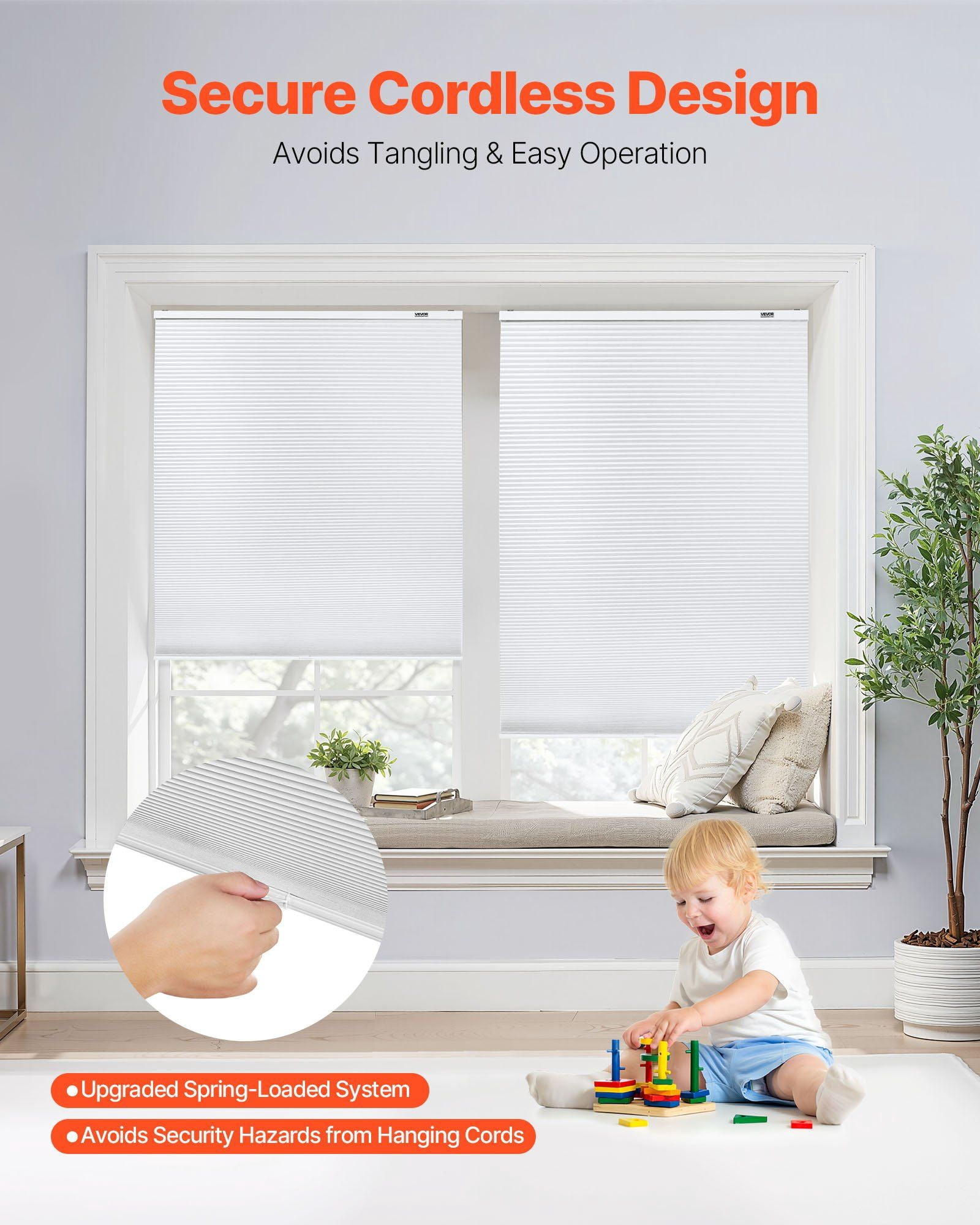 Window Blinds Cellular Shades 1 Inch Cordless, Total Blackout Light Filtering Privacy Honeycomb Shades for Living Room Bedroom