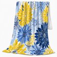 thumbnail image 2 of Blue Yellow Chrysanthemum Floral Pattern Botanical, Festive Botanical Garden Scene, Warm Flannel Blanket for Sunroom and Reading Nook, Garden Lovers Housewarming Gift, Botanical Home Decor, 2 of 9