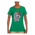 thumbnail image 2 of Wolf Oil Painting Animal Lover Womens Graphic T-Shirt, Kelly, 2XL, 2 of 3