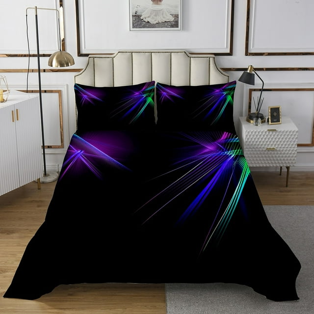 Erosebridal Ombre Neon Quilt Sets for Queen Size Bed,Abstract Stripes Bed Set,Gradient Bedroom Decor,Breathable,3-Piece