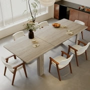 JassmiPkwy Extendable Dining Table for 4-8 People with Seamless Extension from 55 to 86.6 Inches for Small Spaces, Dining Room, Kitchen, Living Room-Oak