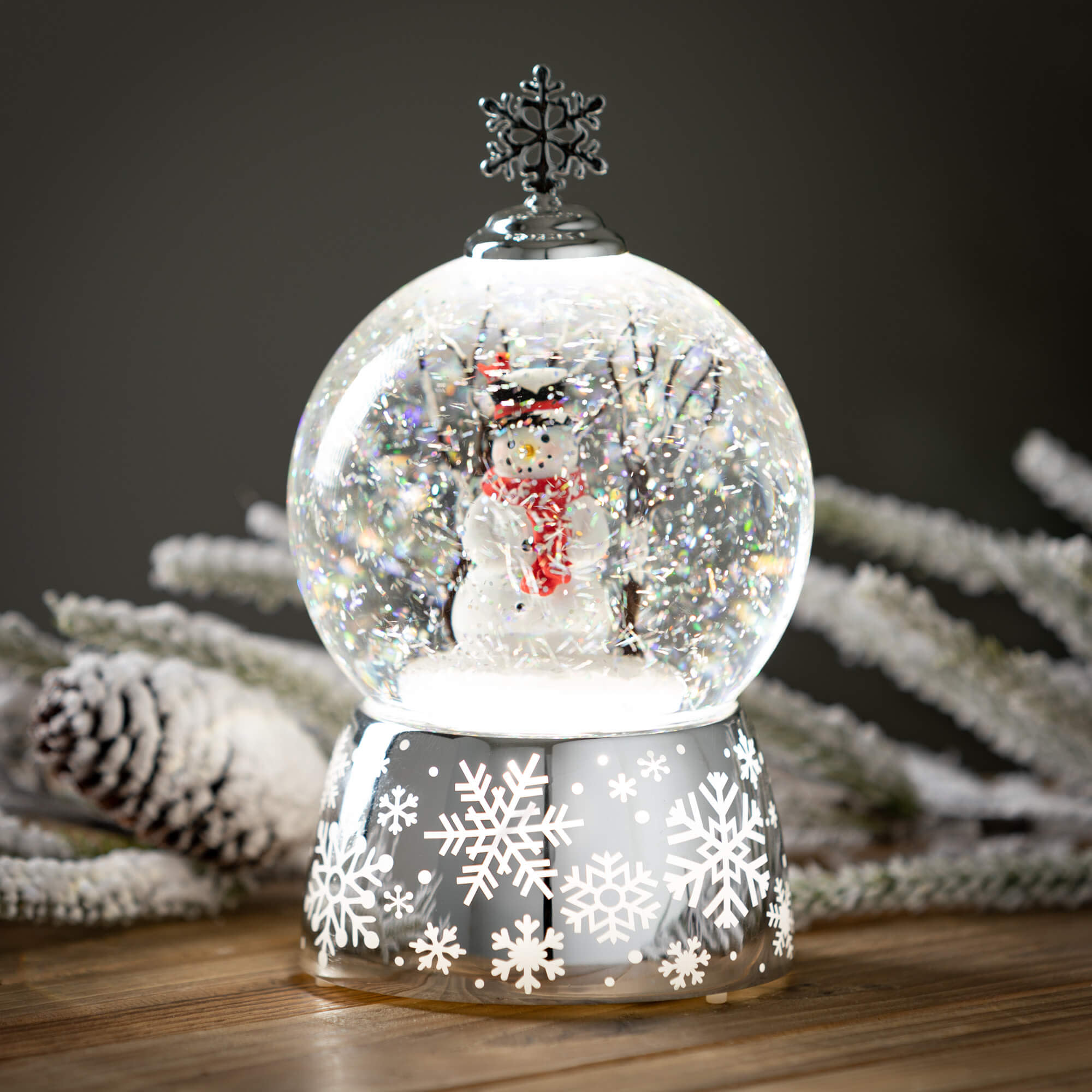 8.5"H Sullivans Christmas Lighted Snowman Shimmer Dome, Black-White